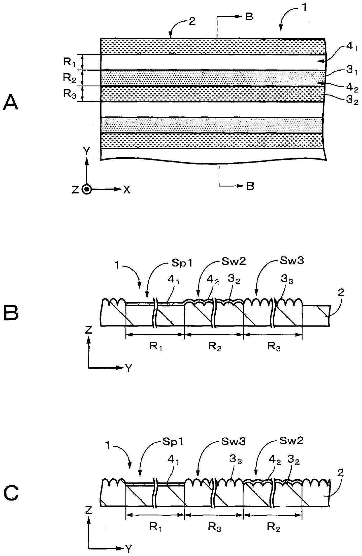 Conductive element and method of manufacture thereof, wiring element, and master