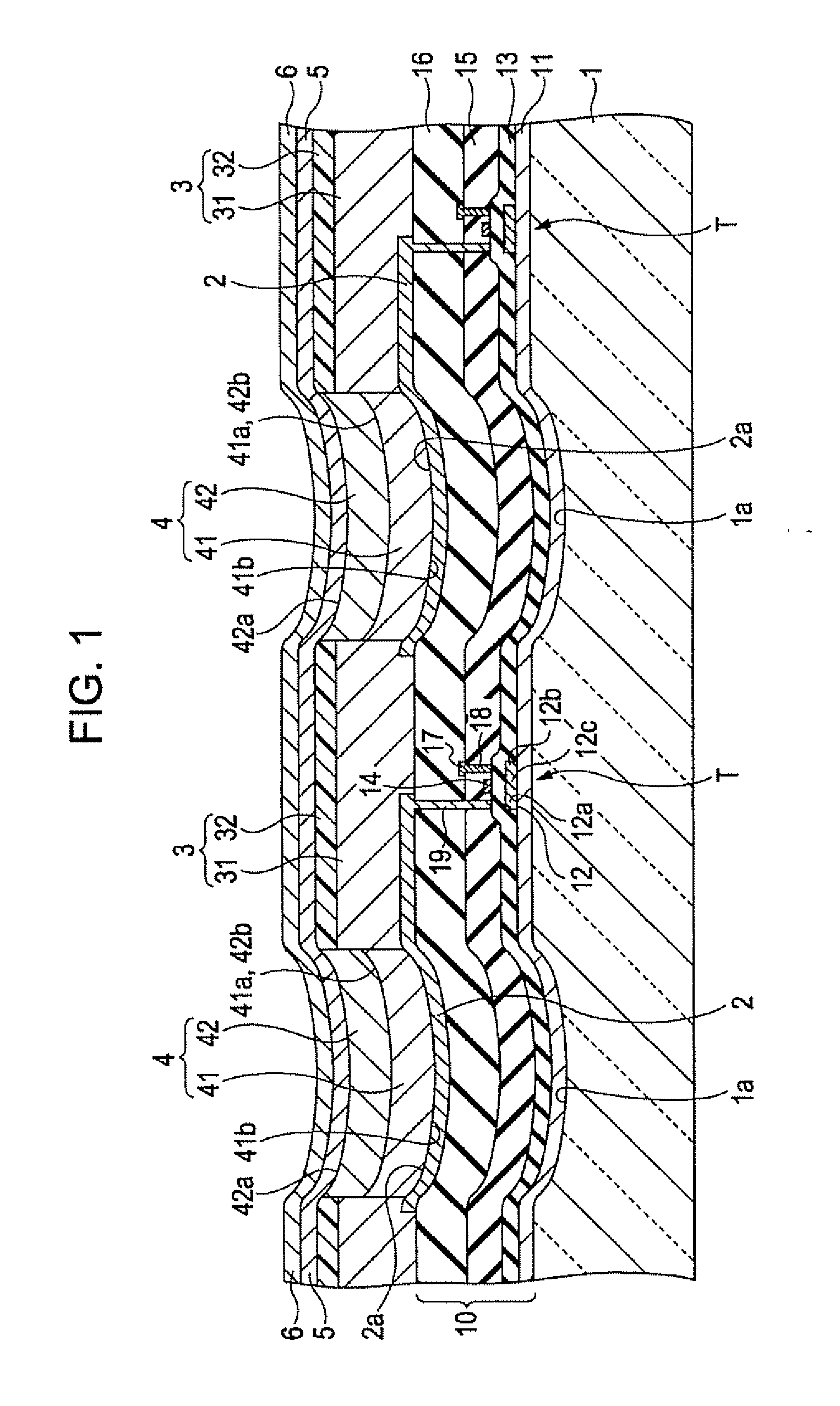 Electroluminescent device, method of manufacturing the device, electronic device, thin-film structure, and method of forming thin film