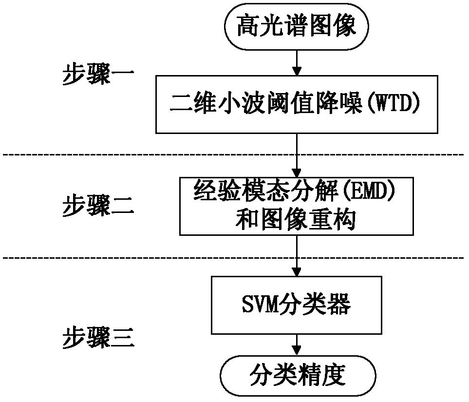 Hyper spectral image classification method based on wavelet threshold denoising and empirical mode decomposition