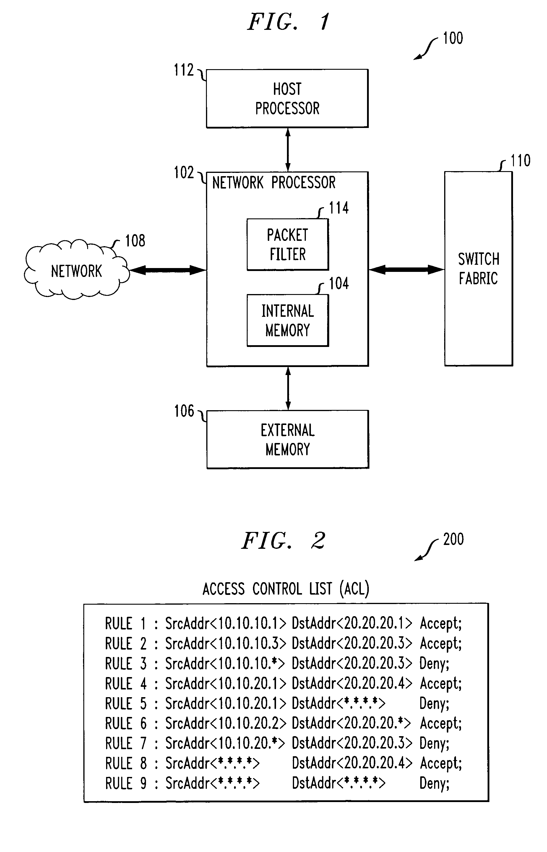 Access control list constructed as a tree of matching tables