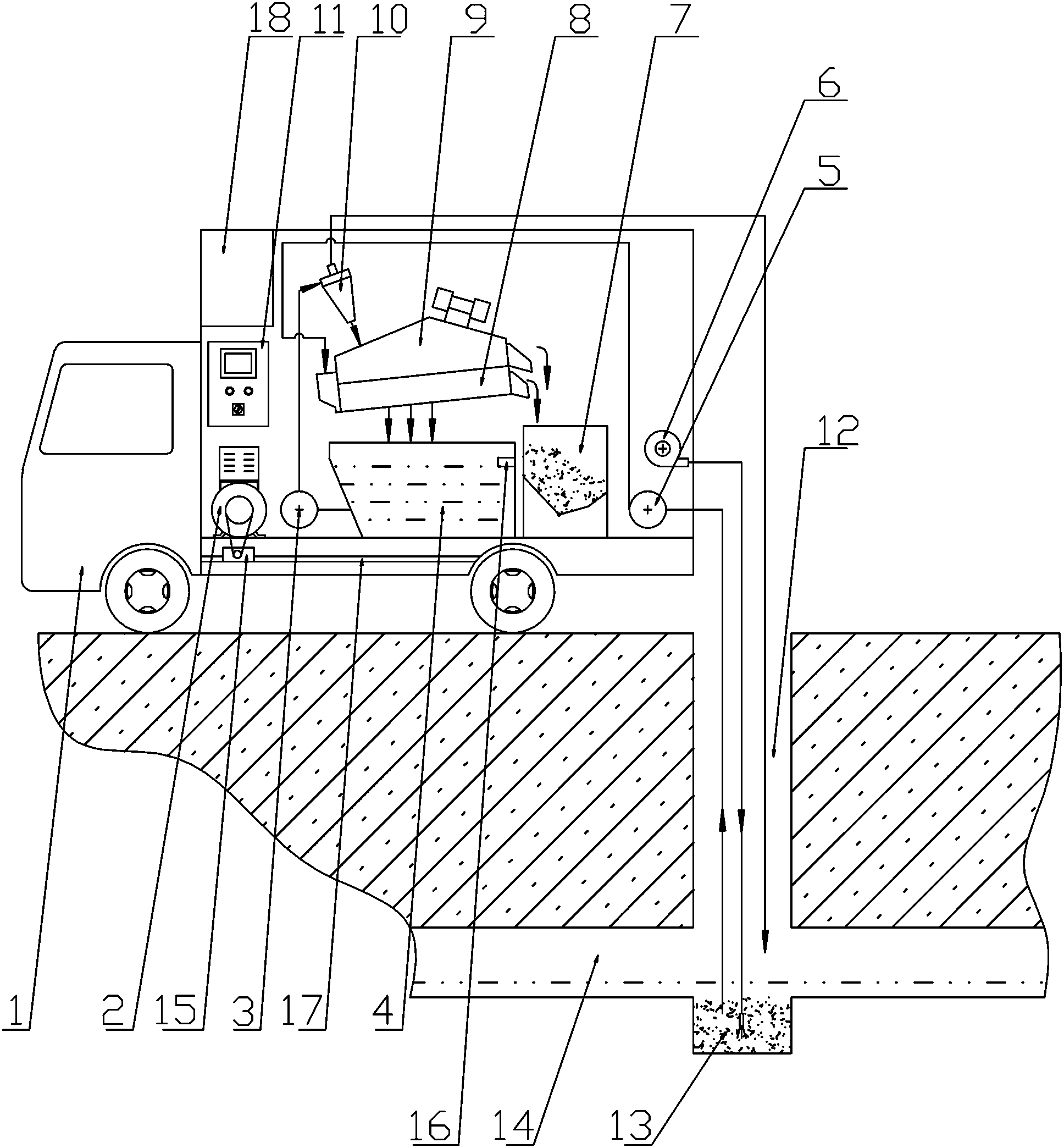 Treatment vehicle and treating method for sucking sludge in city pipe network