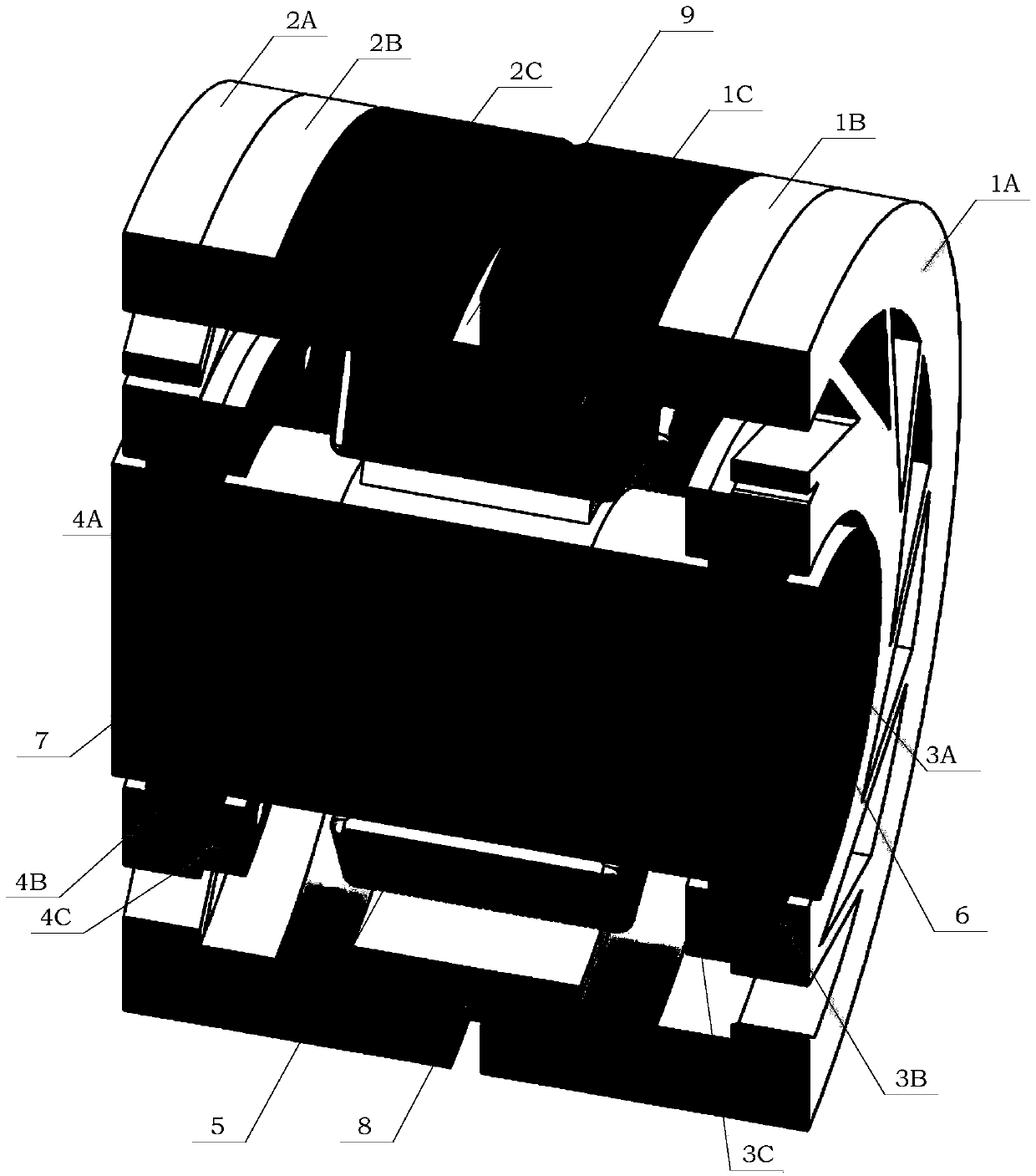Orthogonal Magnetic Path Directional Magnetic Suspension Bearing Based on Symmetrical Self-lubricating Flexible Auxiliary Bearing Structure