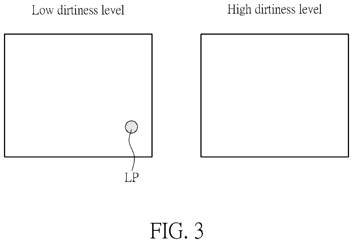 Optical navigation device which can determine dirtiness level of cover or fix multi light pattern issue