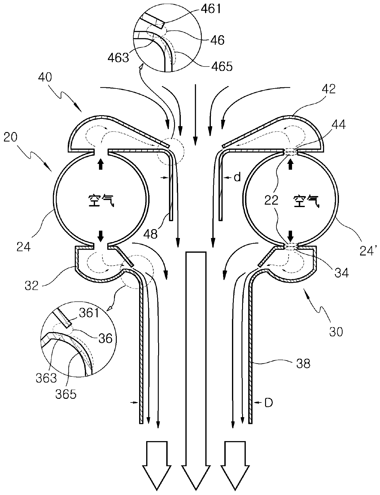 Dust removing device for long bag filter having large diameter