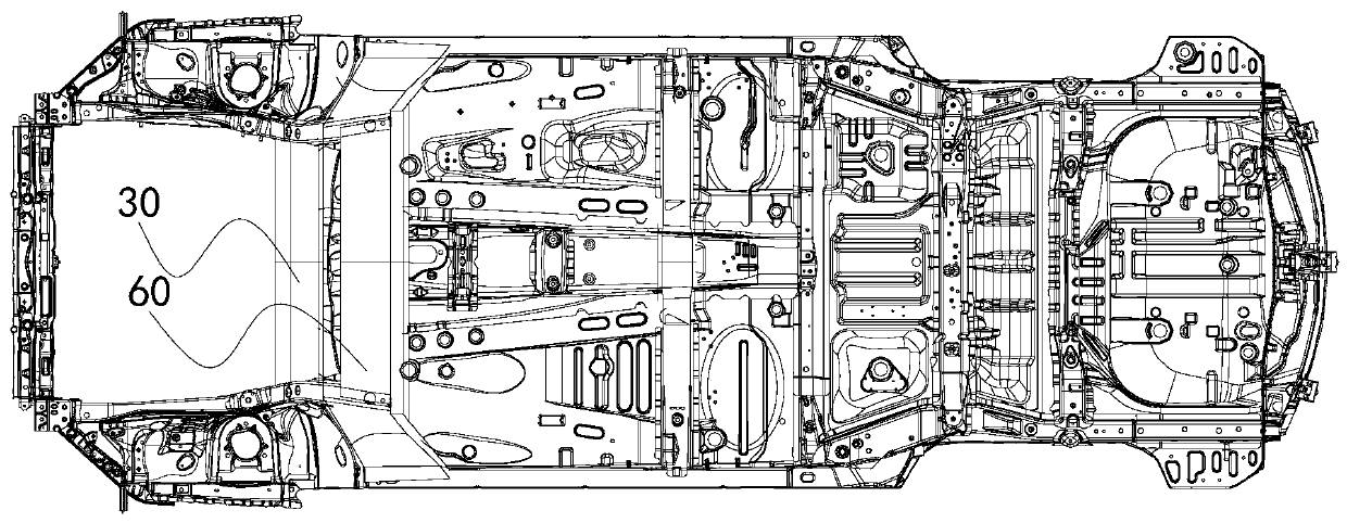 A longitudinal and horizontal beam structure under the electric vehicle body