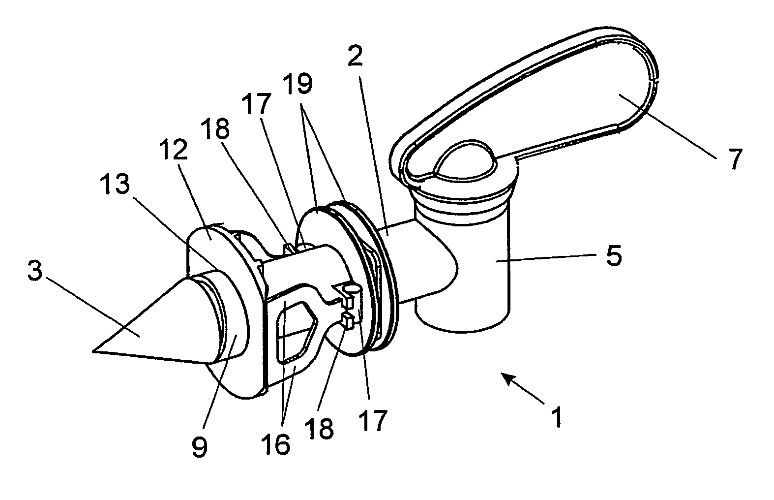 Outlet tap assembly for a liquid filled flexible packaging bag