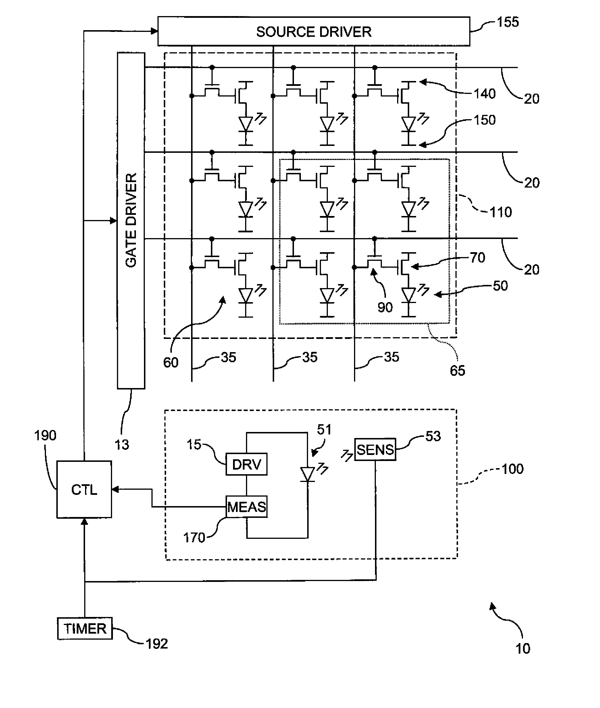 Electroluminescent device aging compensation with reference subpixels