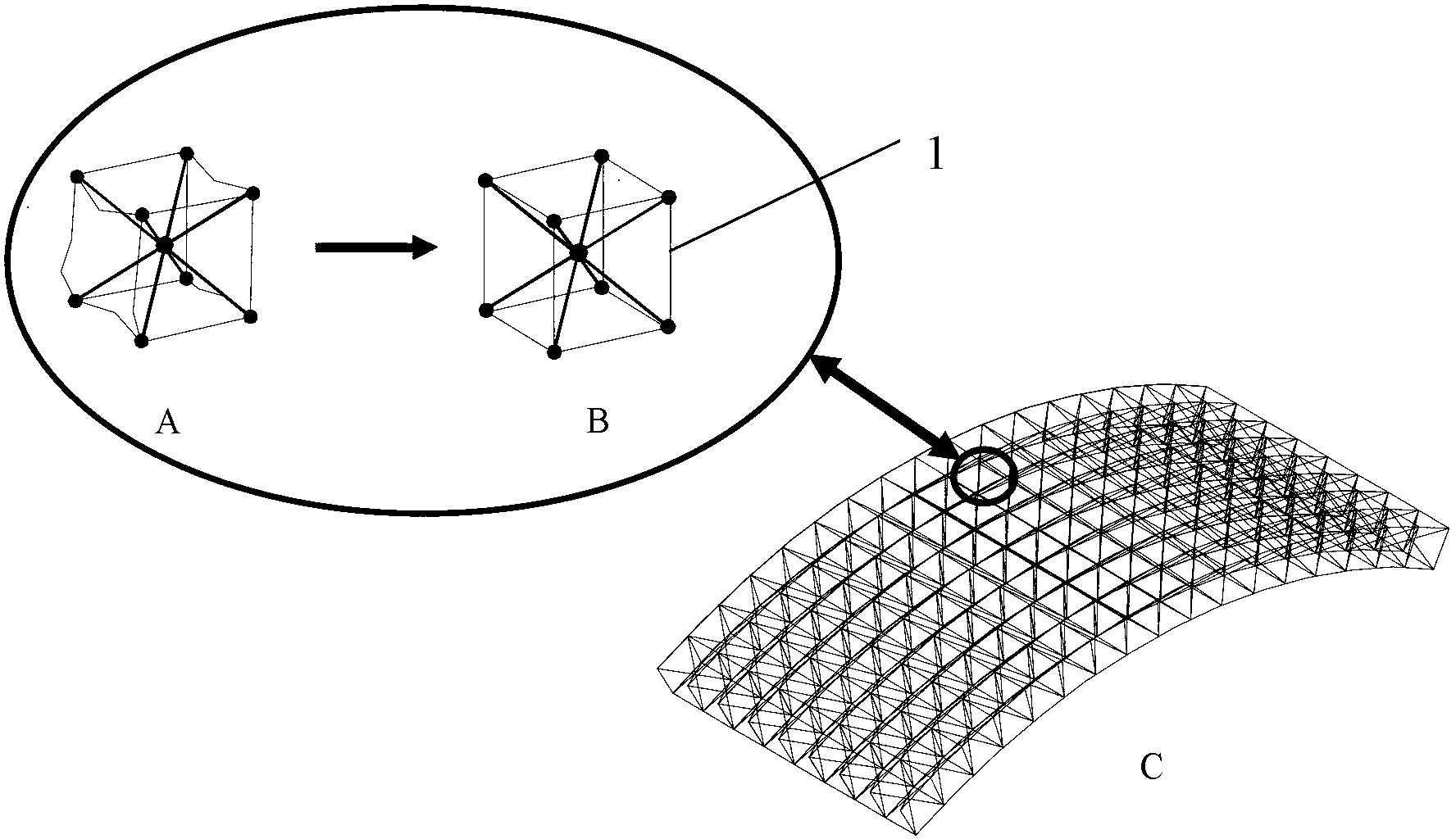 Method for achieving prestressed cylindrical cable bar latticed shell structure forming by aid of length-adjustable press rod