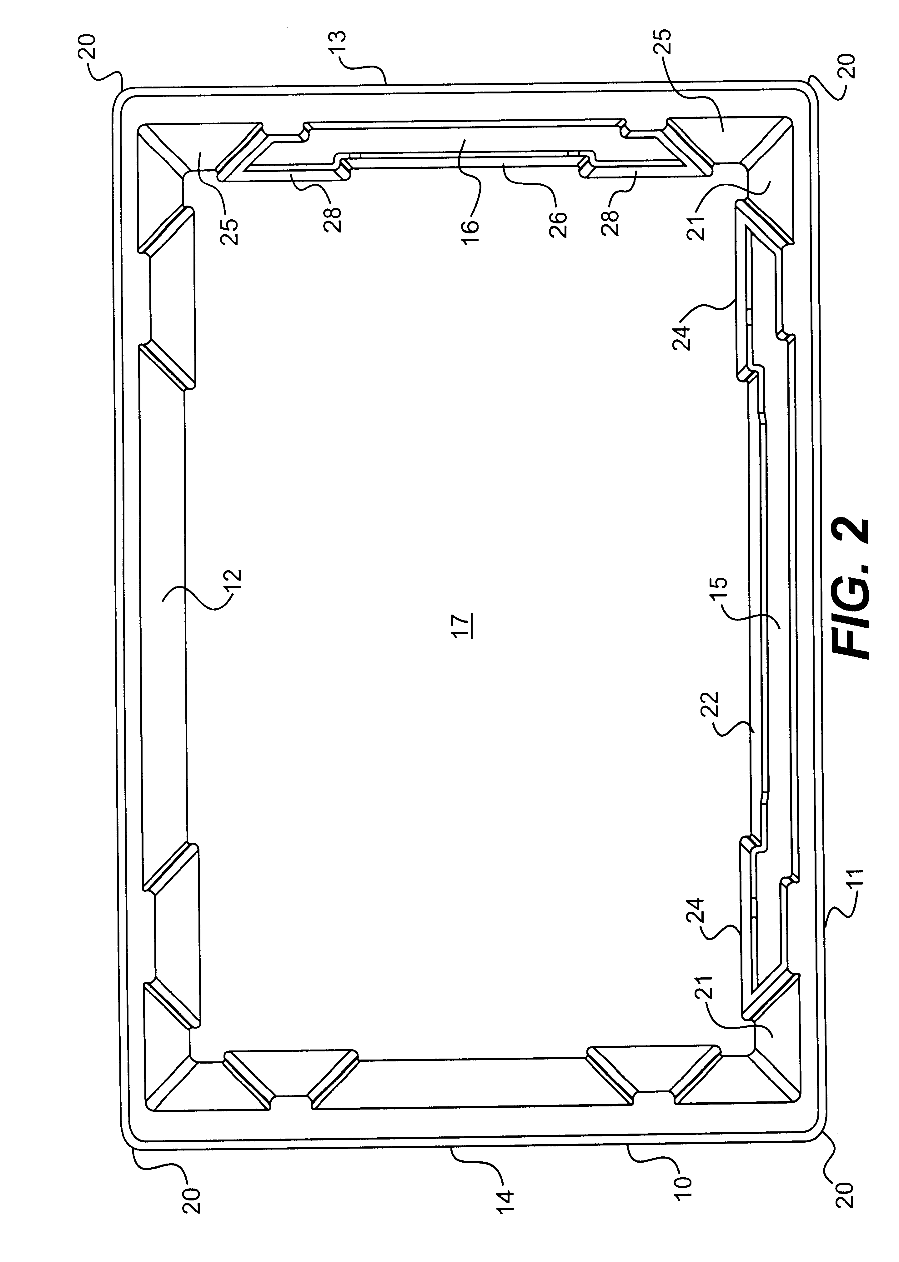 Nestable container with expendable closure panel covering access opening in container wall