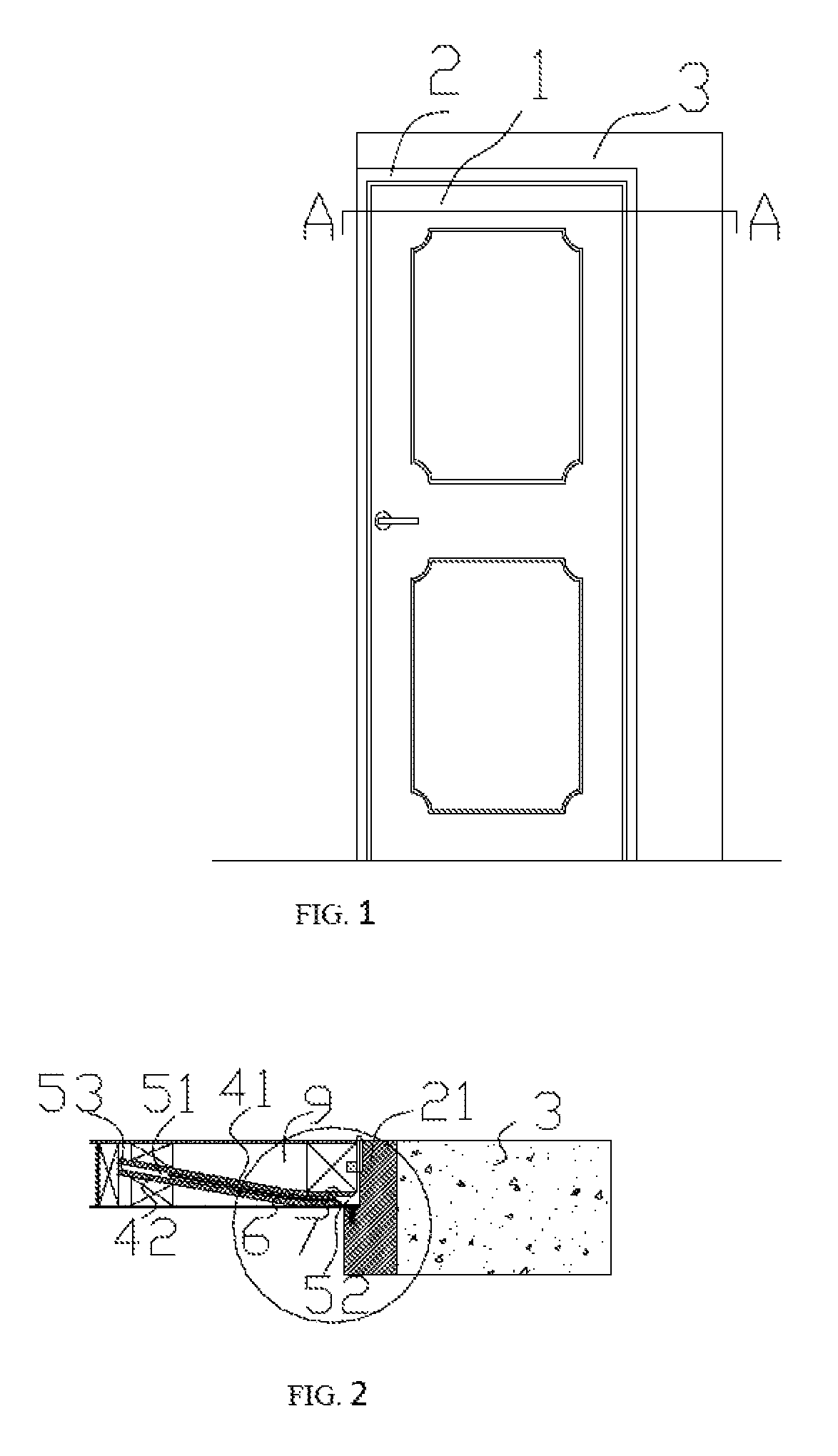Door with embedded protecting device