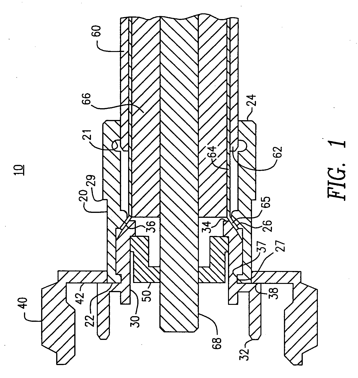 Coaxial connector and method