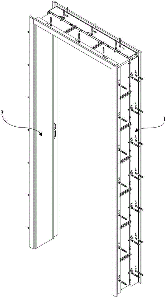 High-strength installation chassis structure of finished vertical hinged door window frame