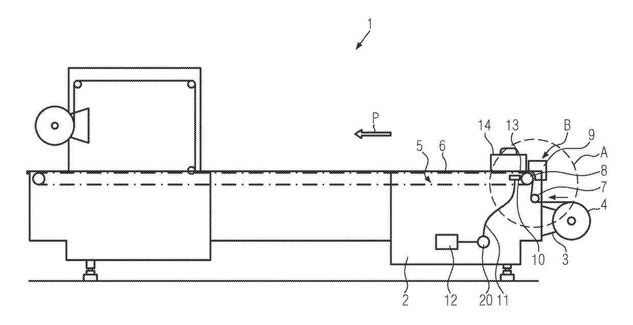 Thermoforming packaging machine with holding strip