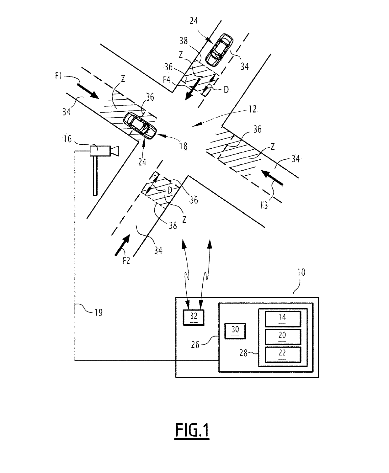 Electronic device and method for monitoring a road intersection zone for autonomous motor vehicle(s), related computer program