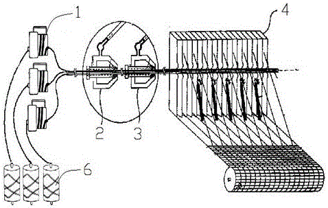 Double nozzle multi-yarn weaving device