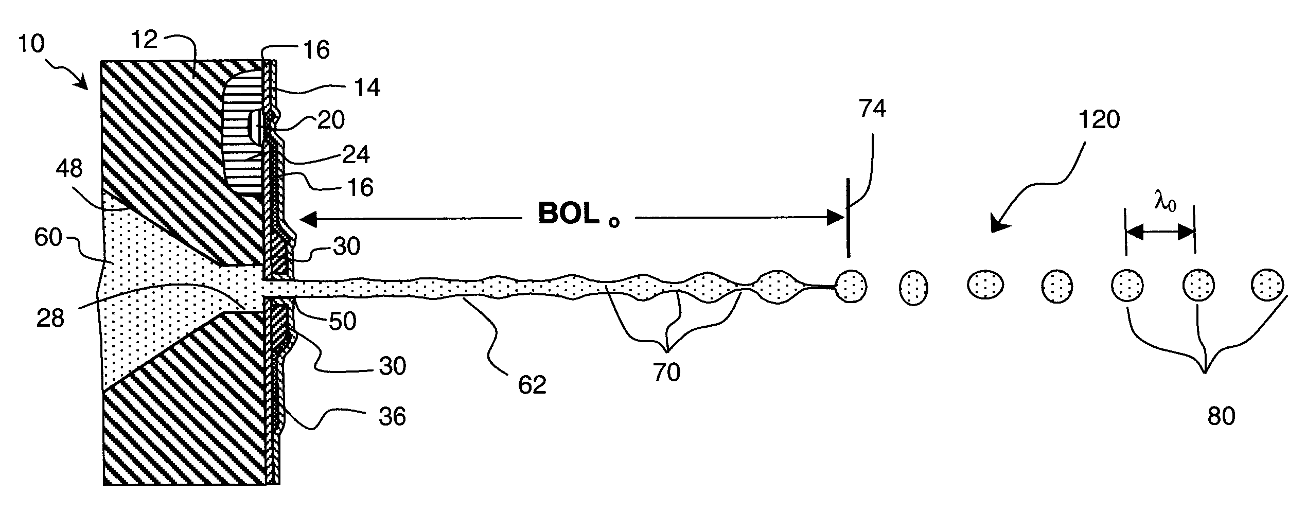 Continuous drop emitter with reduced stimulation crosstalk