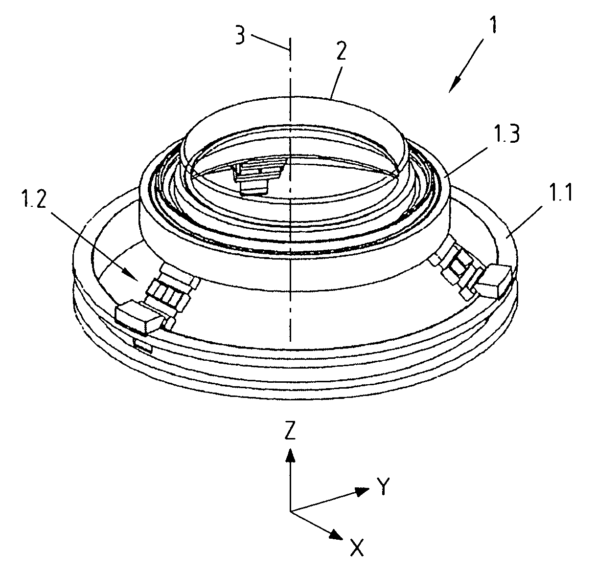 Support device for positioning an optical element