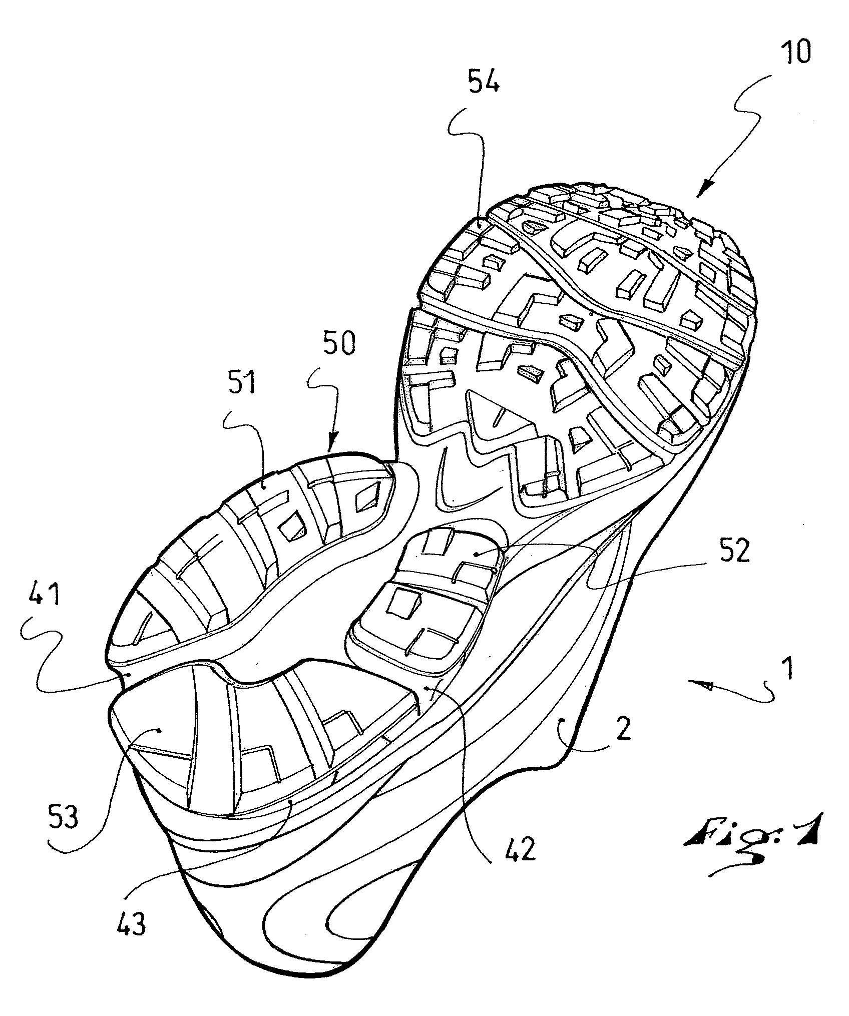 Shock-absorbing system for an article of footwear