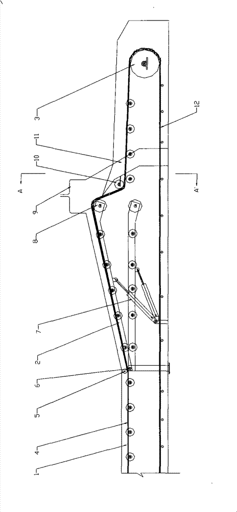 Bottom-top throwing multi-point discharging belt conveyor