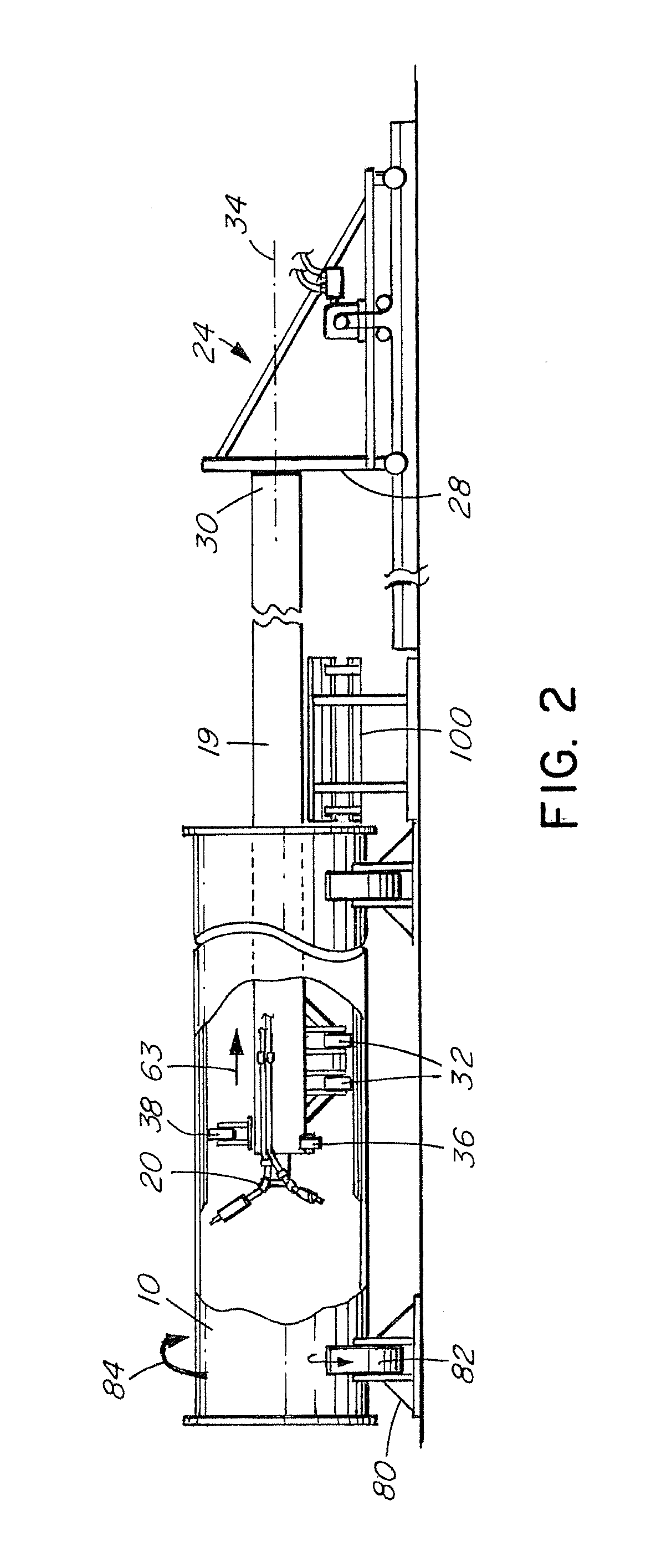 Method and apparatus for high pressure water treatment of the inside of a pipe section