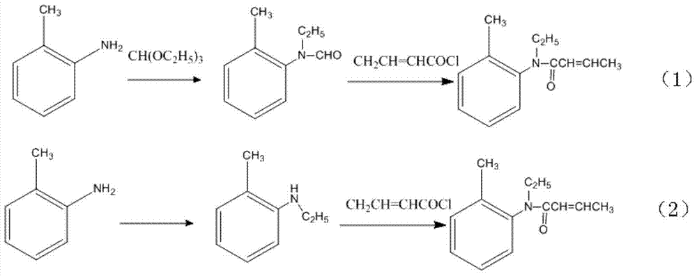 Synthesis method for trans N-ethyl-N-(2'-alkyl phenyl)-2-butenamide
