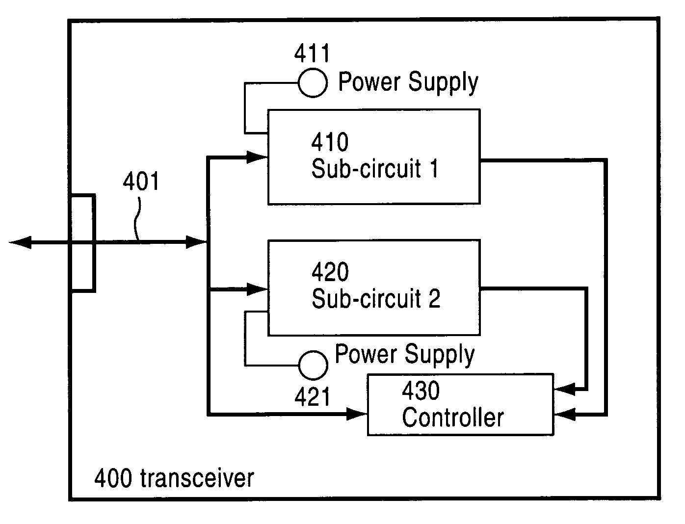 Method and circuits for power management in a transceiver