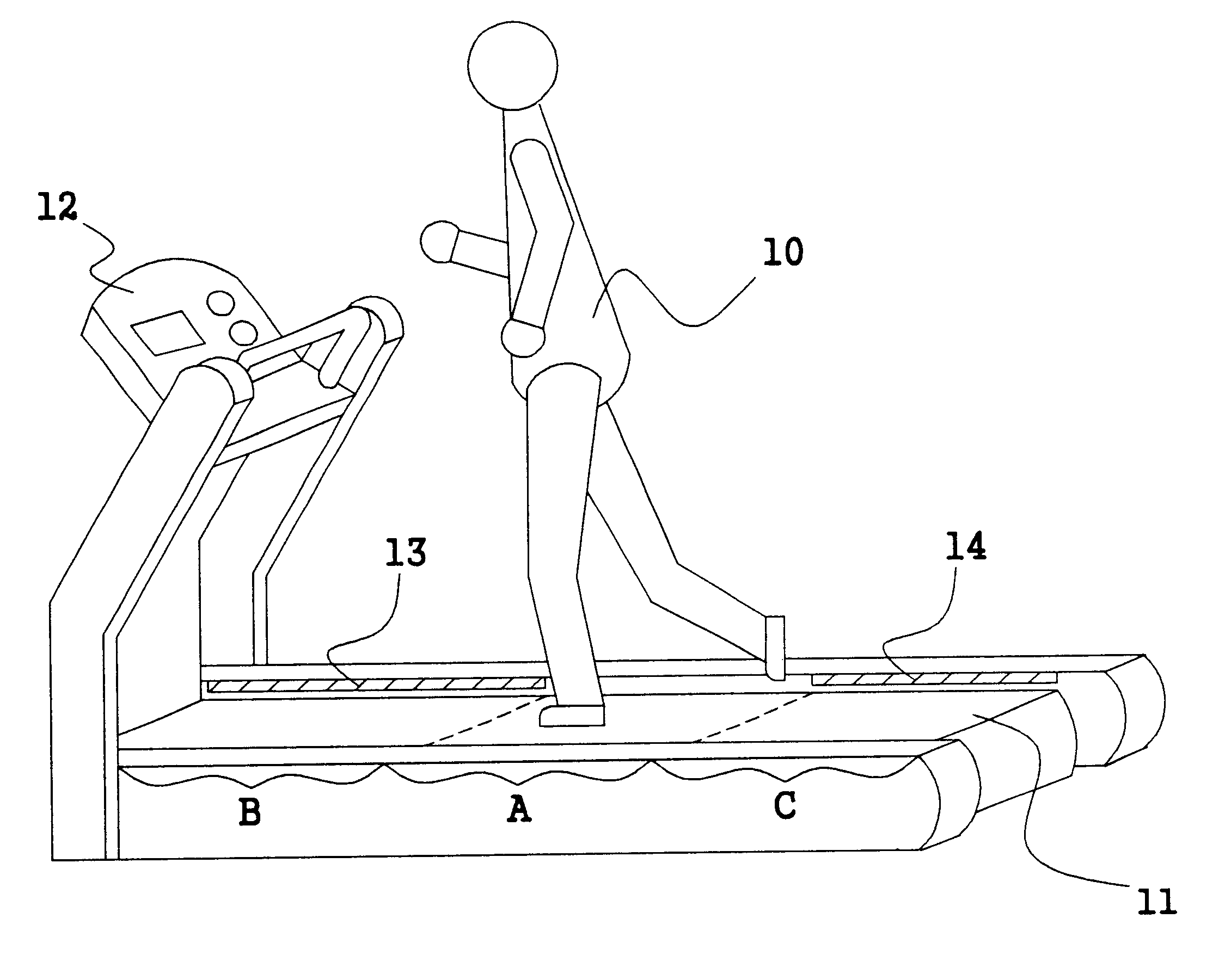 Treadmill having a walking belt whose running speed is automatically adjusted