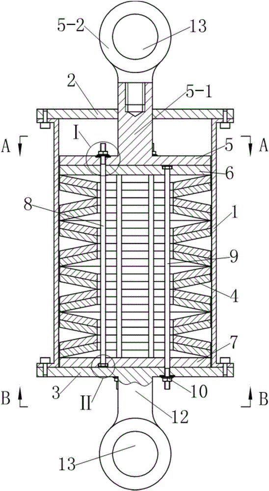 Pull rod type belleville spring damper with early-stage rigidity capable of being preset