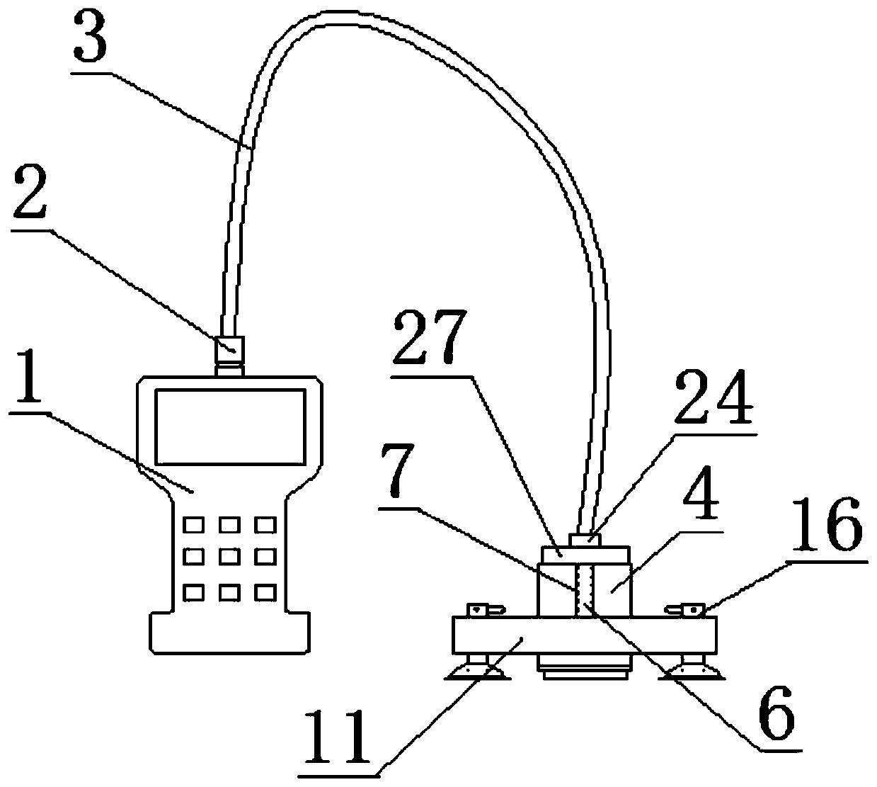 Ultrasonic thickness gauge with probe in stable contact with workpiece