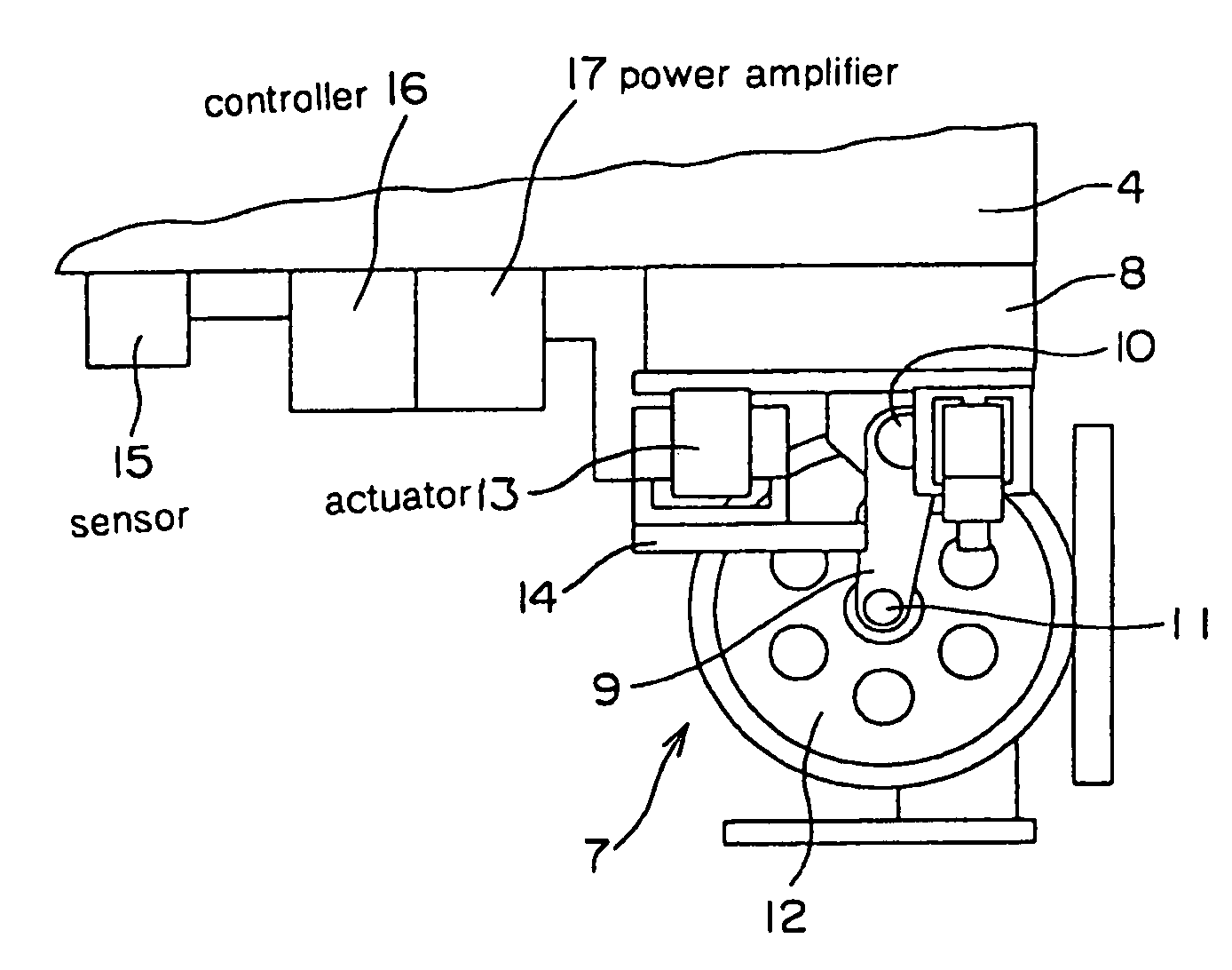 Active horizontal vibration reducing device for elevator