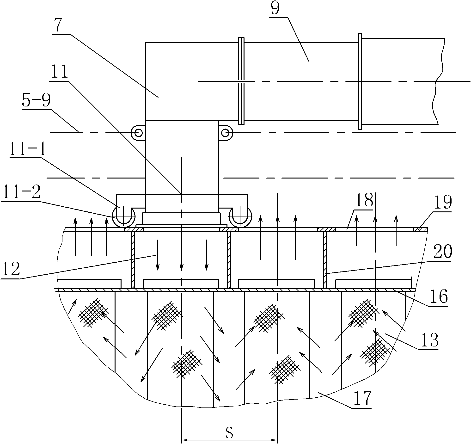 Sub-chamber back blowing bag type dust collector with reciprocating movement back blowing air port