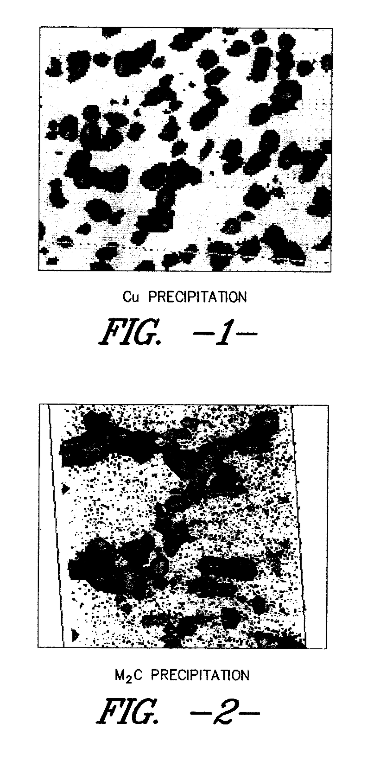 Copper precipitate carburized steels and related method