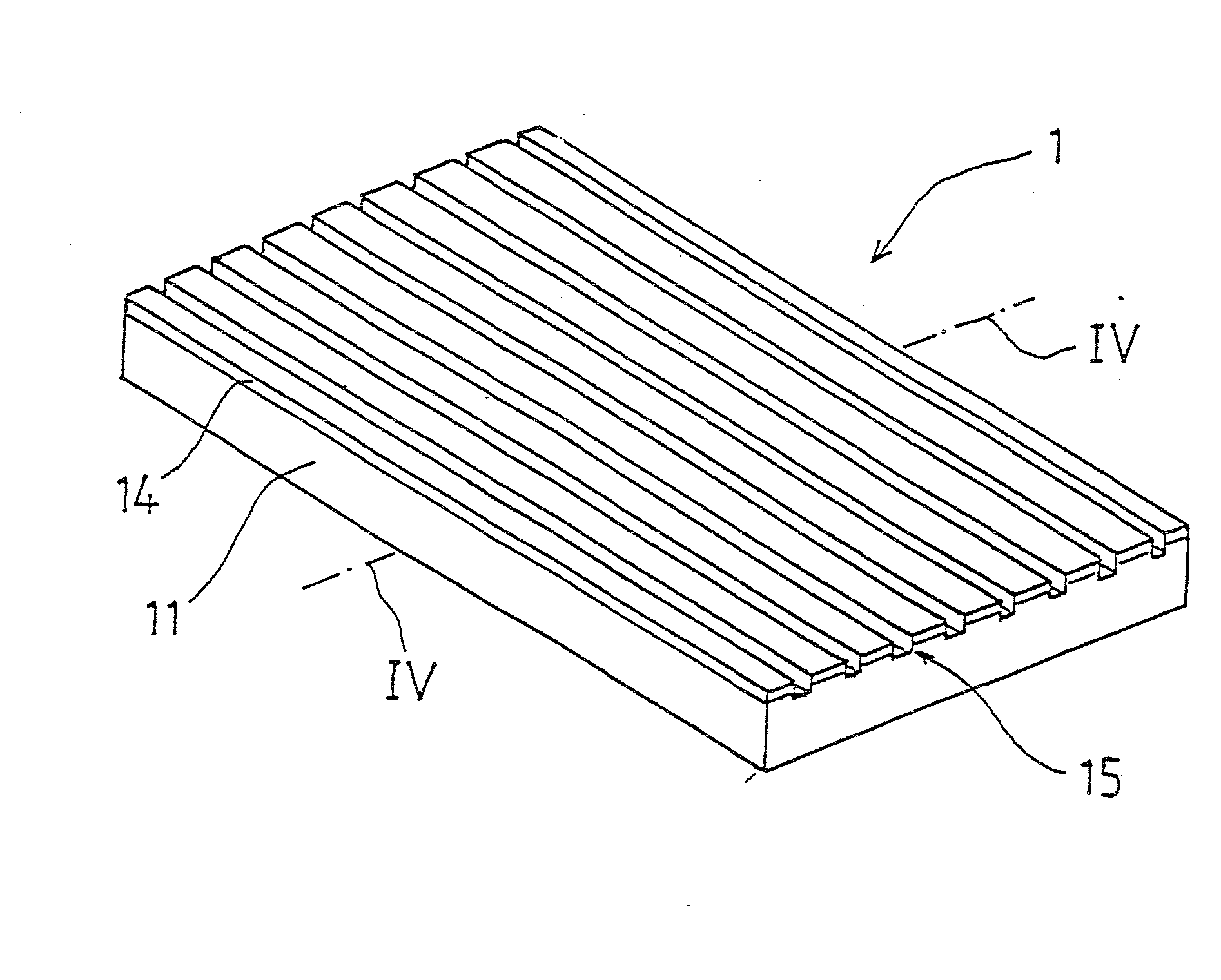 System for a free stall barn with a grooved floor, corresponding precast concrete slab and animal keeping method