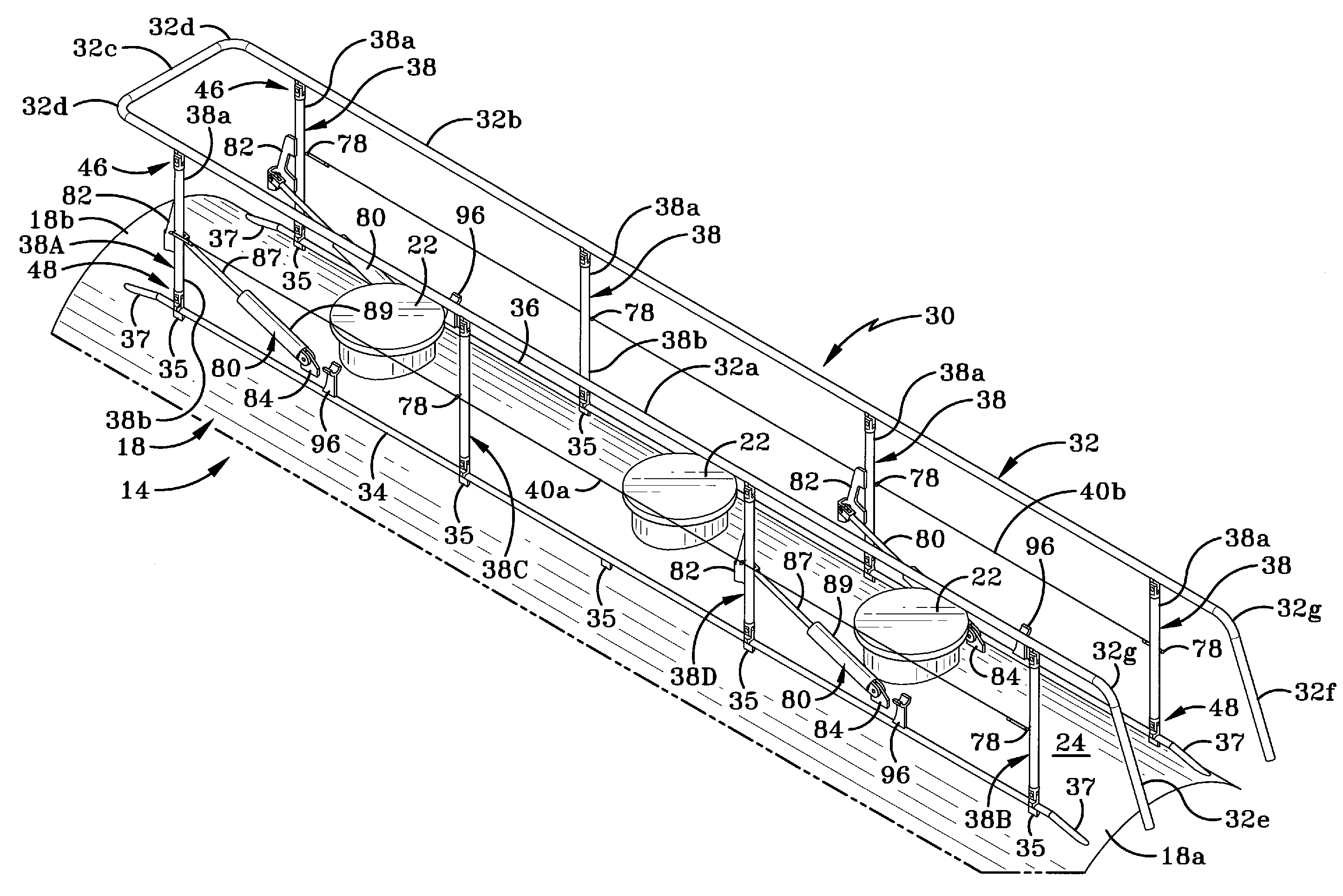 Tank trailer having an air actuated handrail assembly