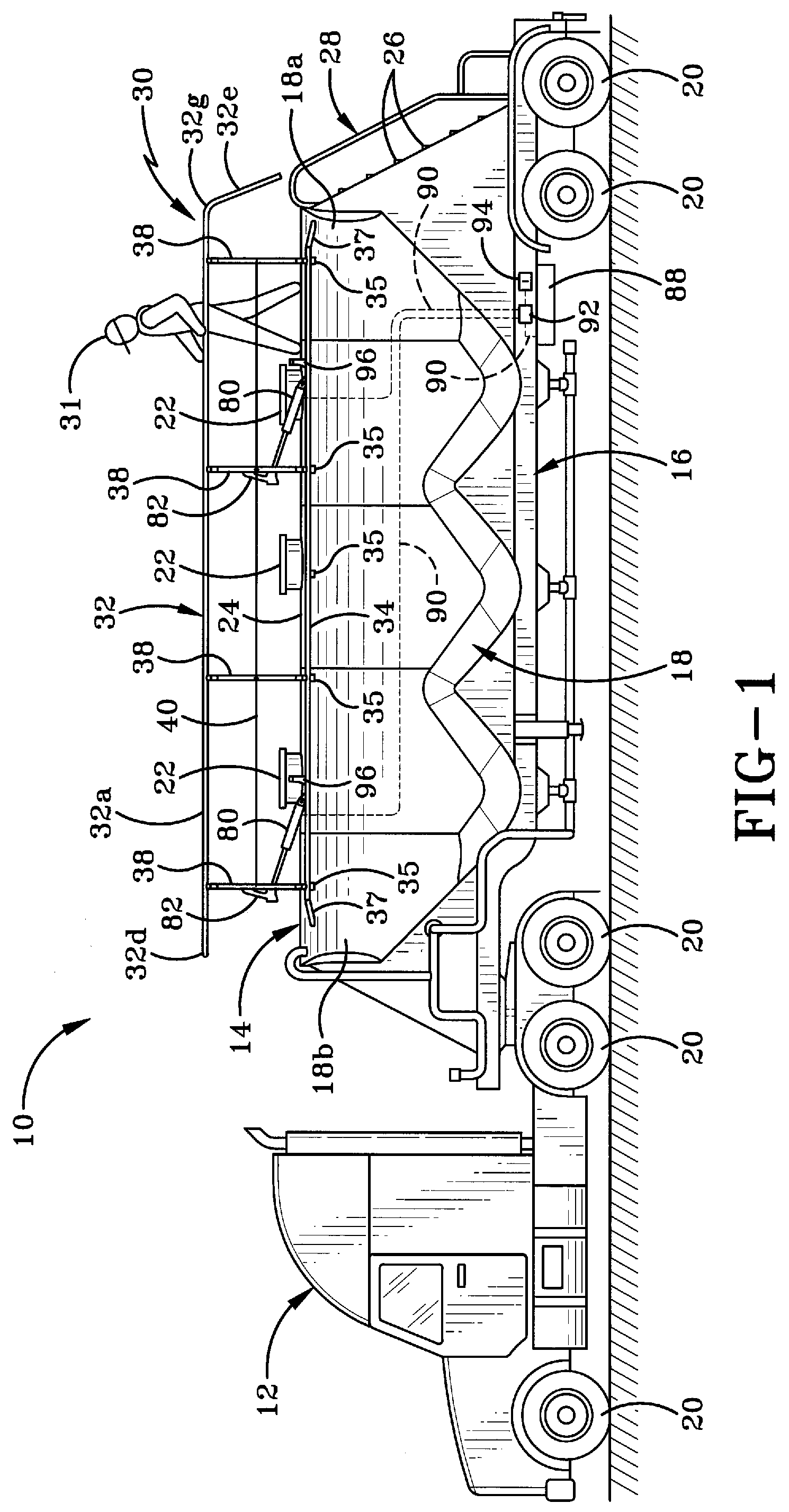 Tank trailer having an air actuated handrail assembly