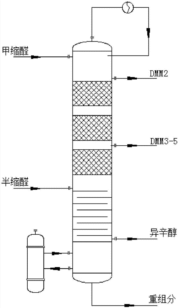 Reaction tower for production of DMMn (polyoxymethylene dimethyl ethers) and production technology