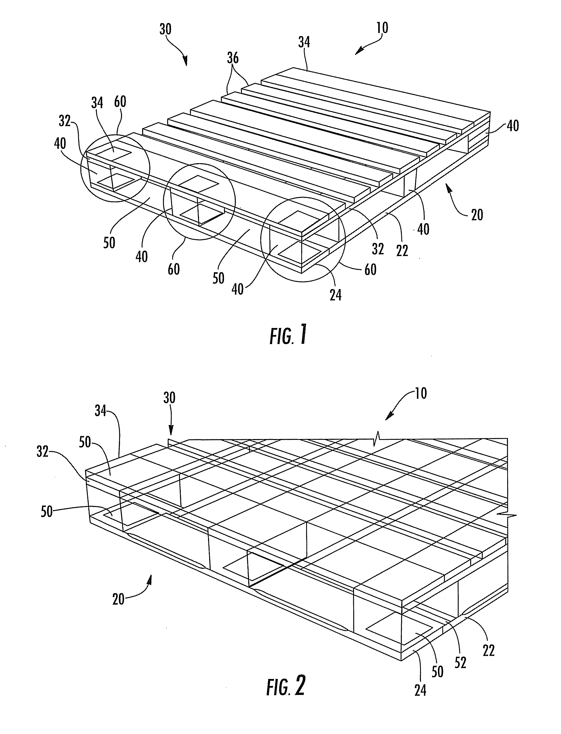 Wooden pallet with nail plates and related methods