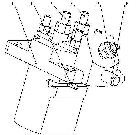 Oil stop electromagnetic valve for oil injection pump of double-cylinder one-piece engine