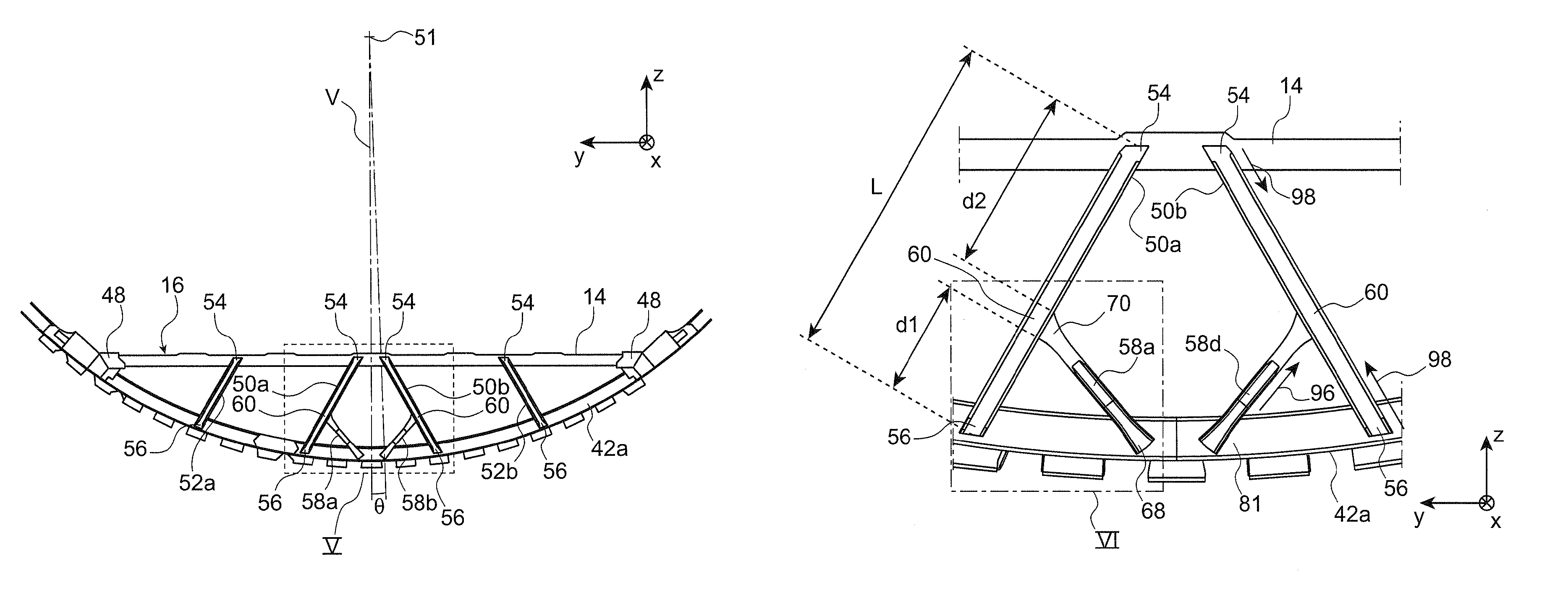 Primary fuselage structure for aircraft including struts capable of early failure to increase the absorption of energy in the event of a crash