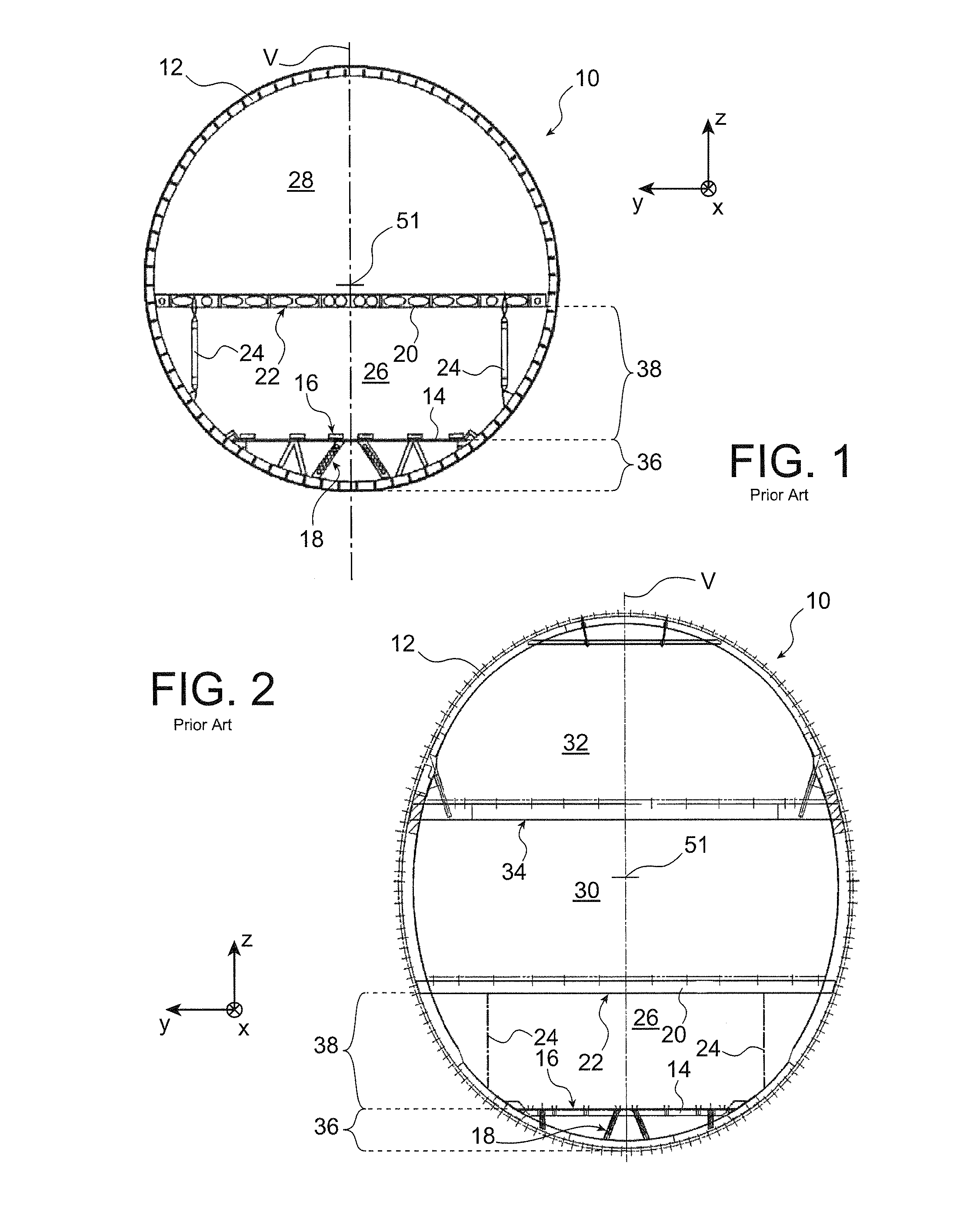 Primary fuselage structure for aircraft including struts capable of early failure to increase the absorption of energy in the event of a crash