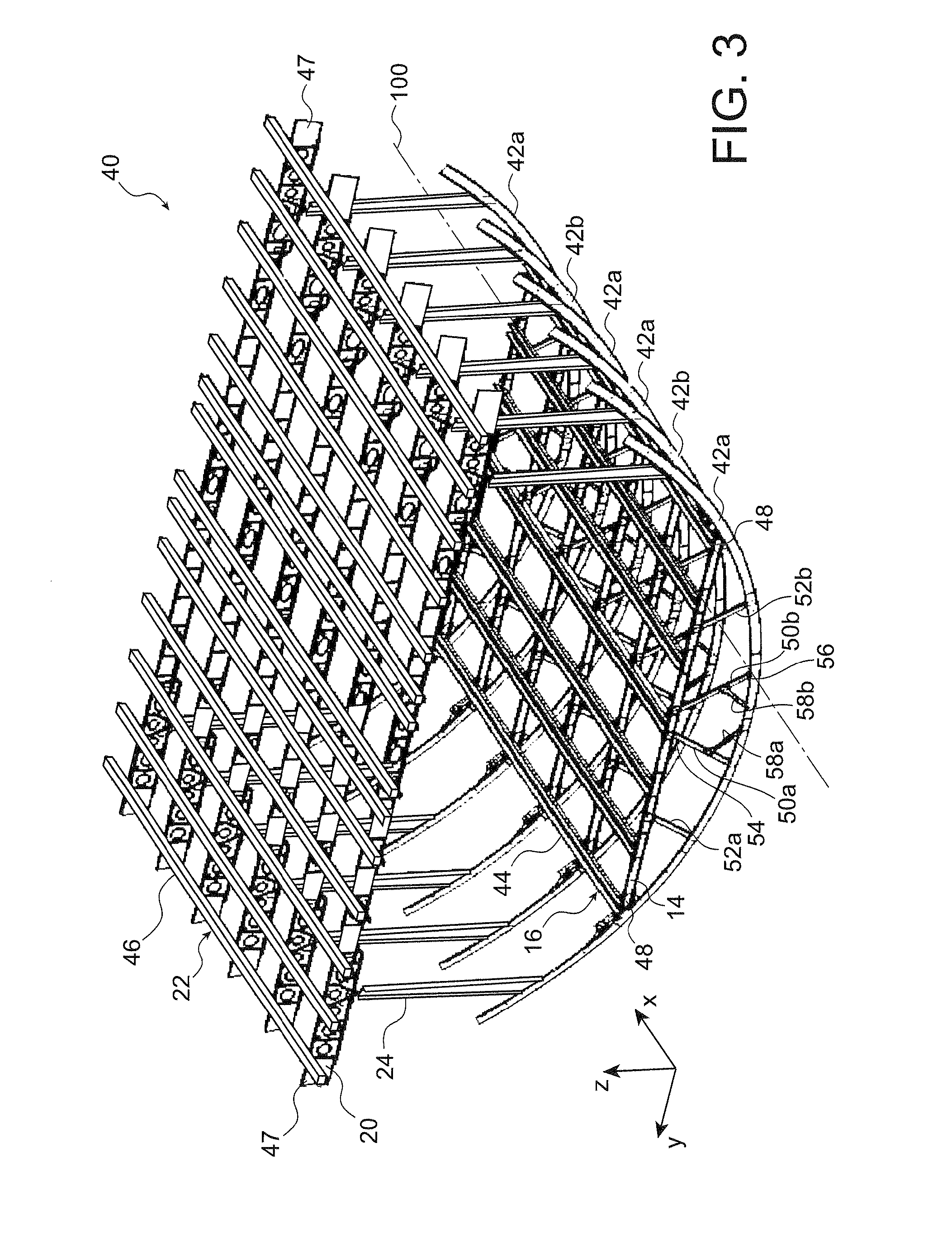 Primary fuselage structure for aircraft including struts capable of early failure to increase the absorption of energy in the event of a crash