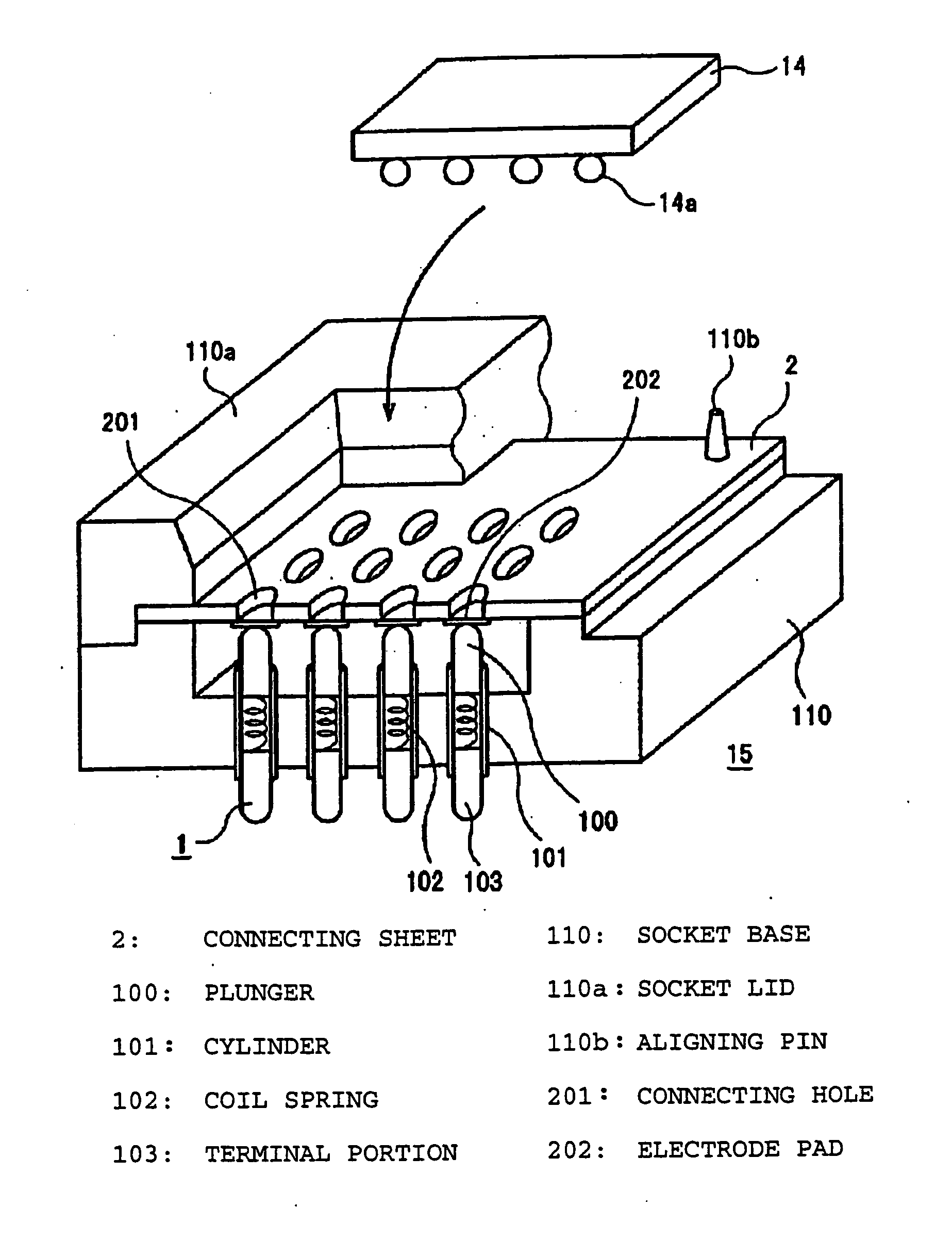 Socket for testing a semiconductor device and a connecting sheet used for the same