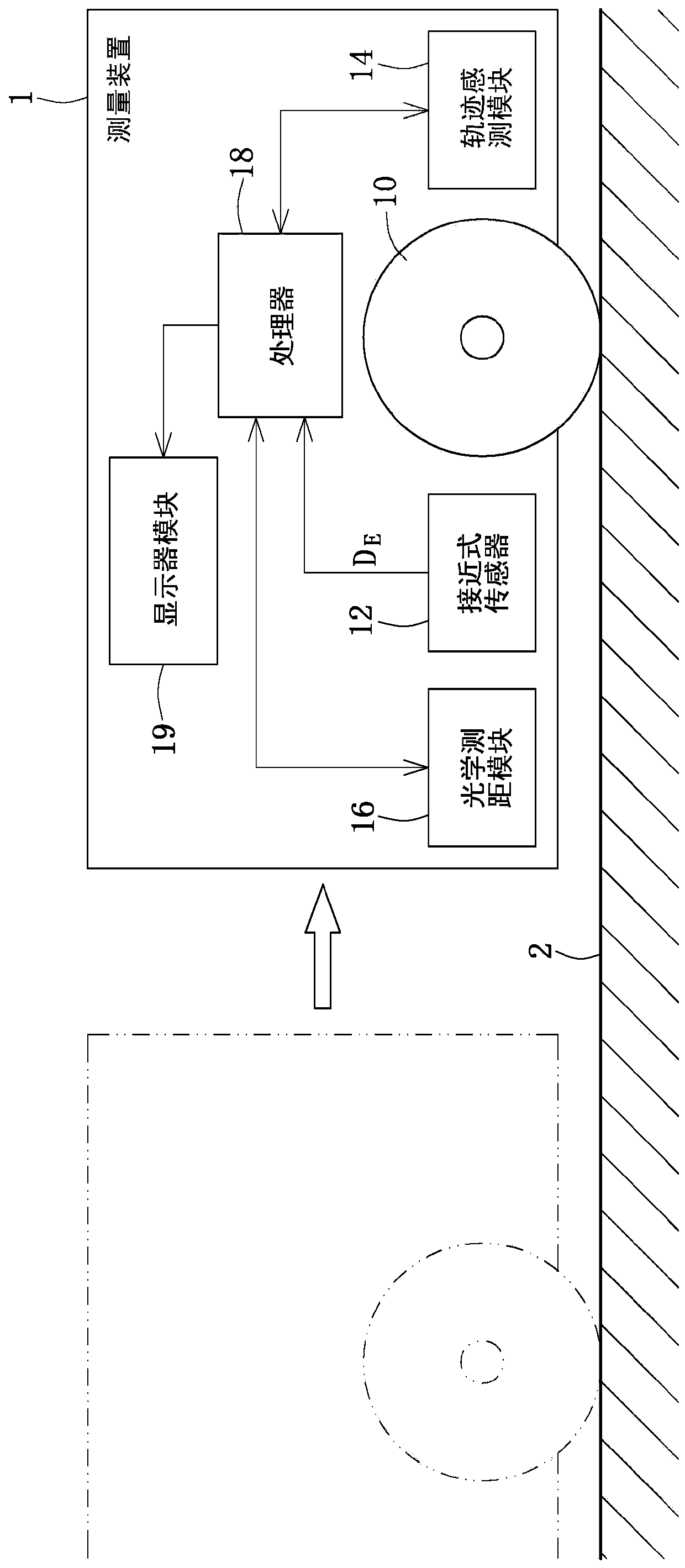 Measuring device and method of operation thereof, track sensing system and track sensing method thereof