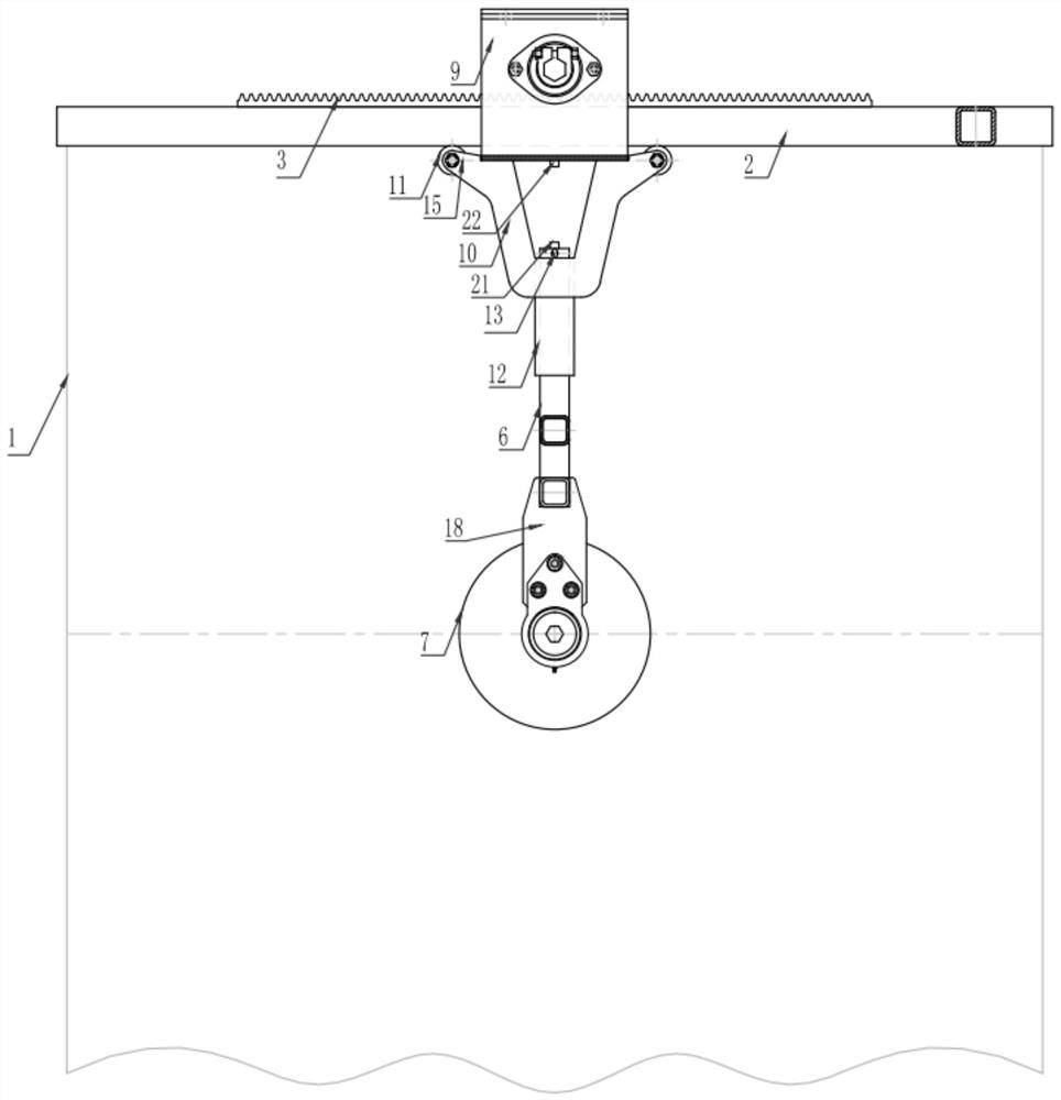 Swing arm moving roller detection device for irregular bulk material stack height detection