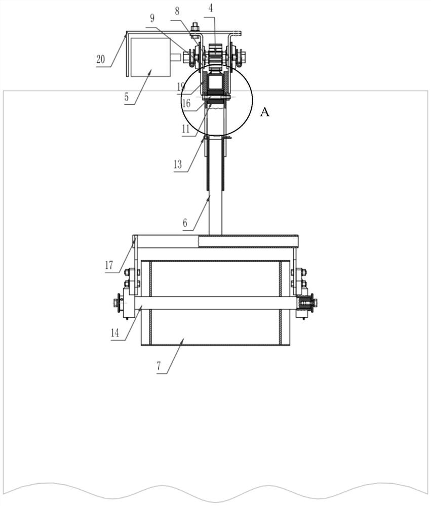 Swing arm moving roller detection device for irregular bulk material stack height detection