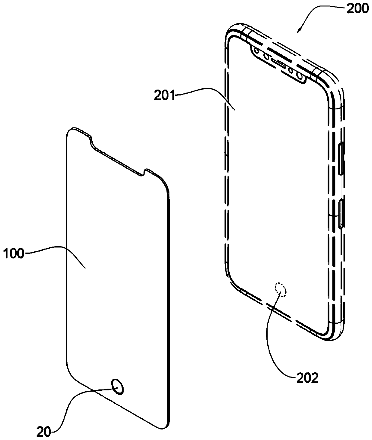 Progressive non-through-hole glass protection sticker and manufacturing method thereof