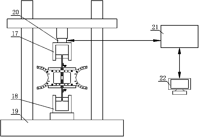 Test system for testing the shear strength of metal and glass adhesives