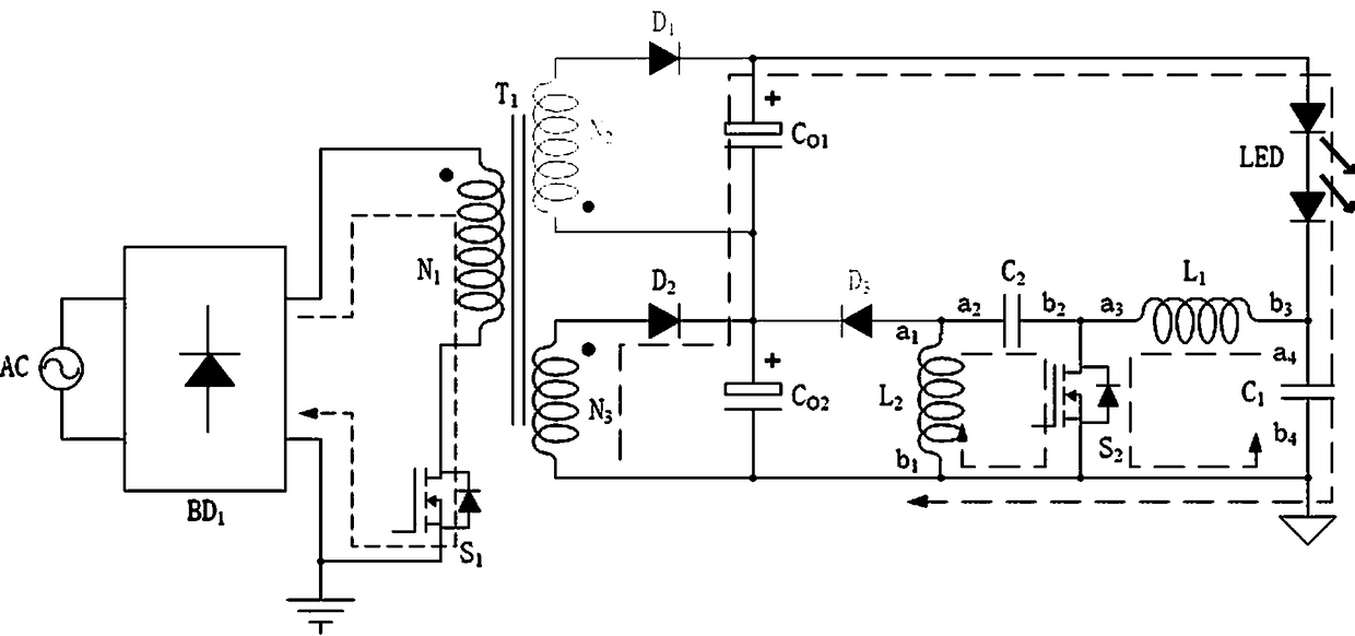 Single-stage high-power-factor and low-output-ripple Flyback/Sepic LED driving circuit