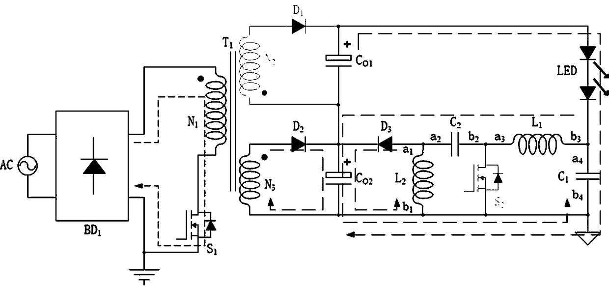 Single-stage high-power-factor and low-output-ripple Flyback/Sepic LED driving circuit