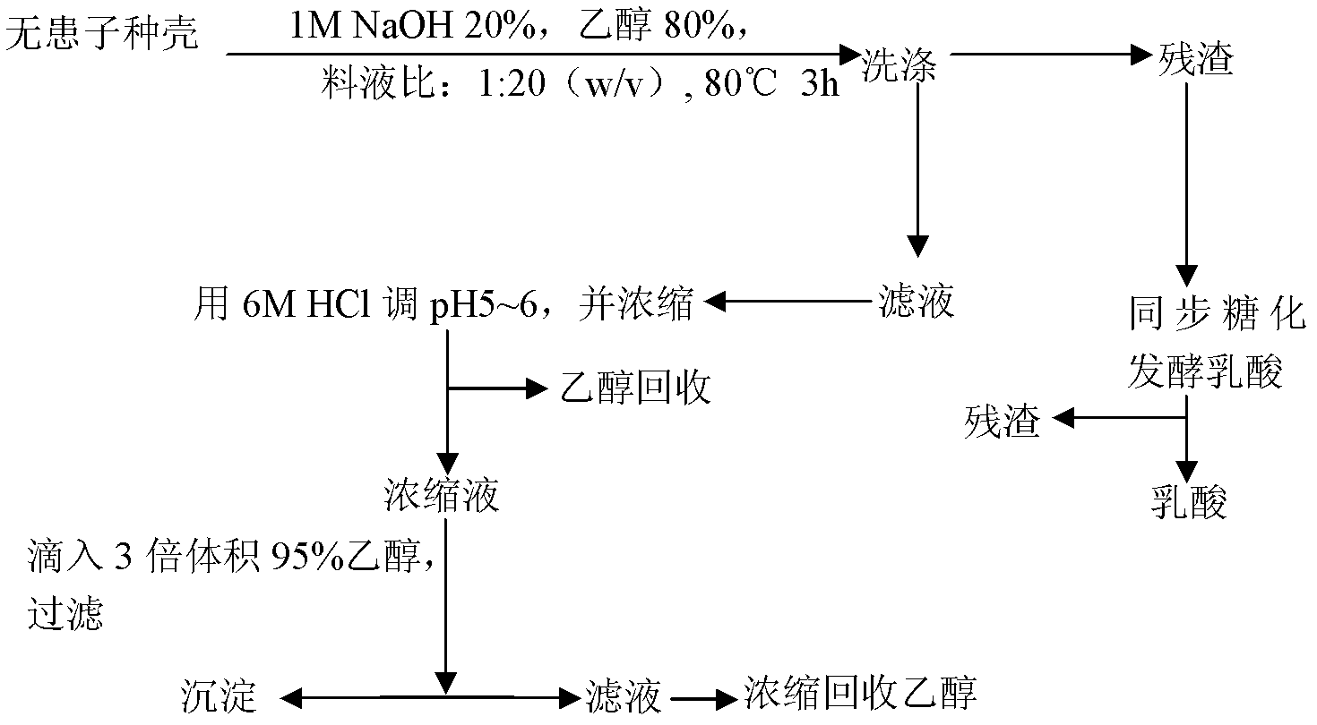 Method for preparing lactic acid by soapberry seed shell